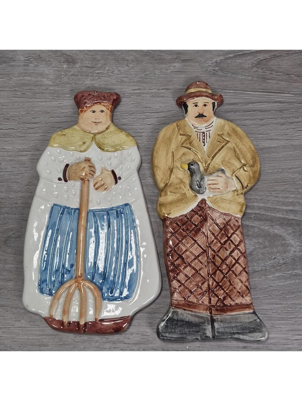 Vintage Neiman Marcus Ceramic Wall Decor Itlay Man Woman Kitchen Country